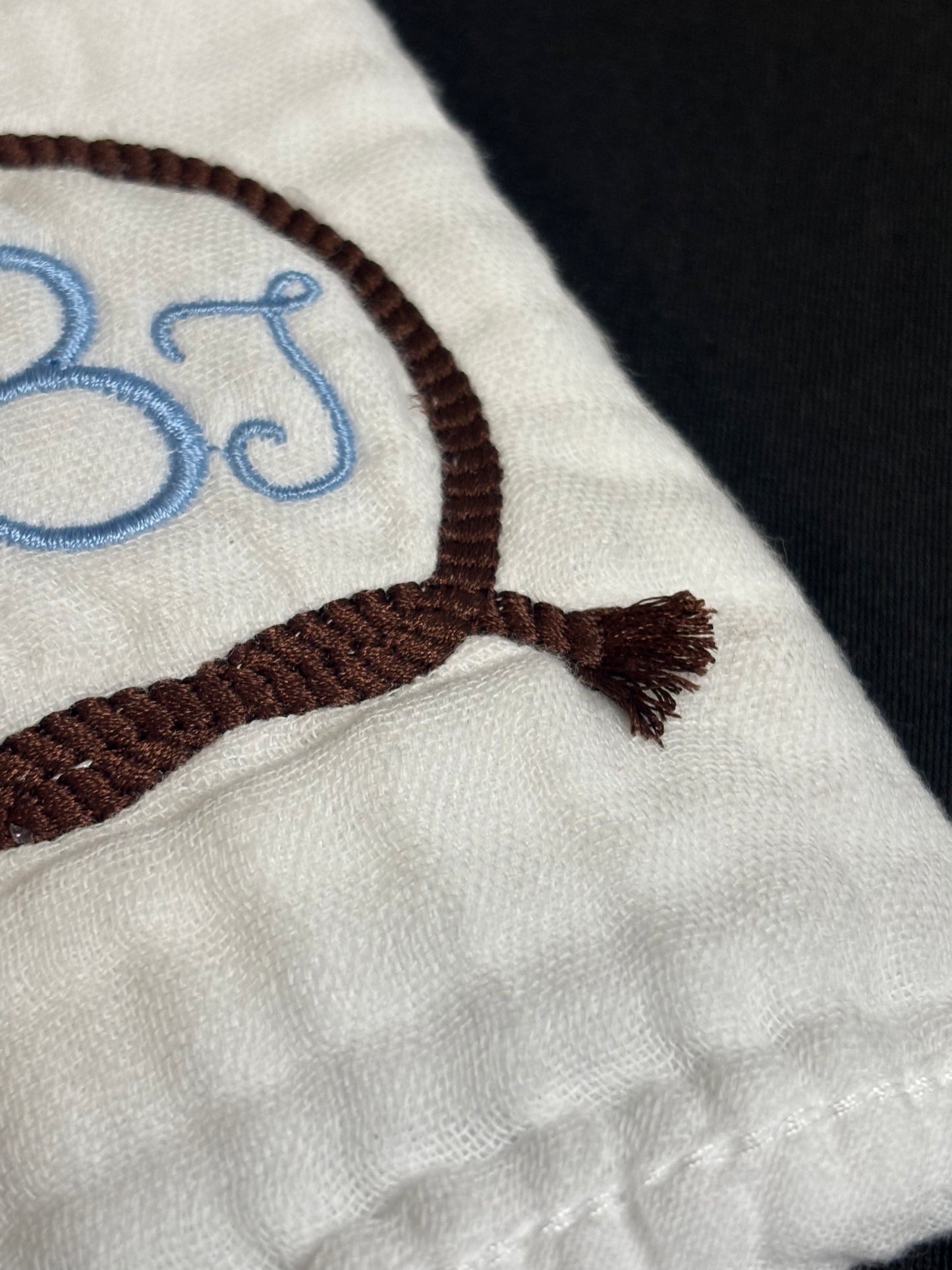 Rope Framed Fringed Monogram Burp Cloth